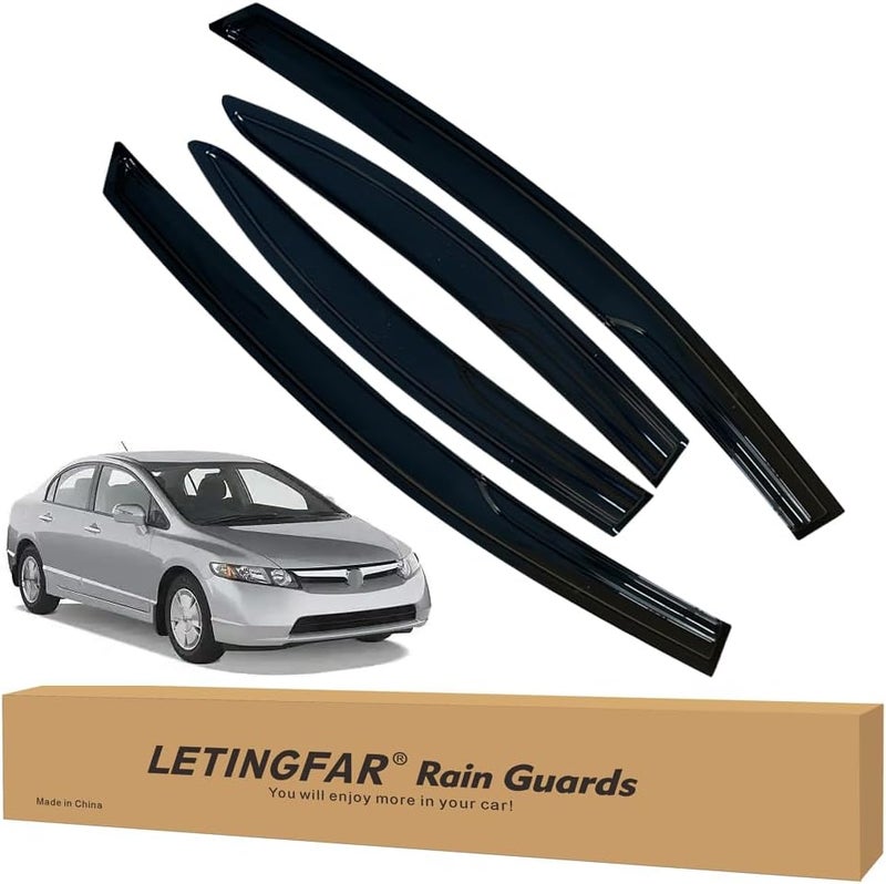LETINGFAR حواجز المطر للنوافذ لسيارة هوندا سيفيك 2006 2007 2008 2009 2010 2011، واقيات الرياح وظلال التهوية لسيارة هوندا سيفيك - Image 1